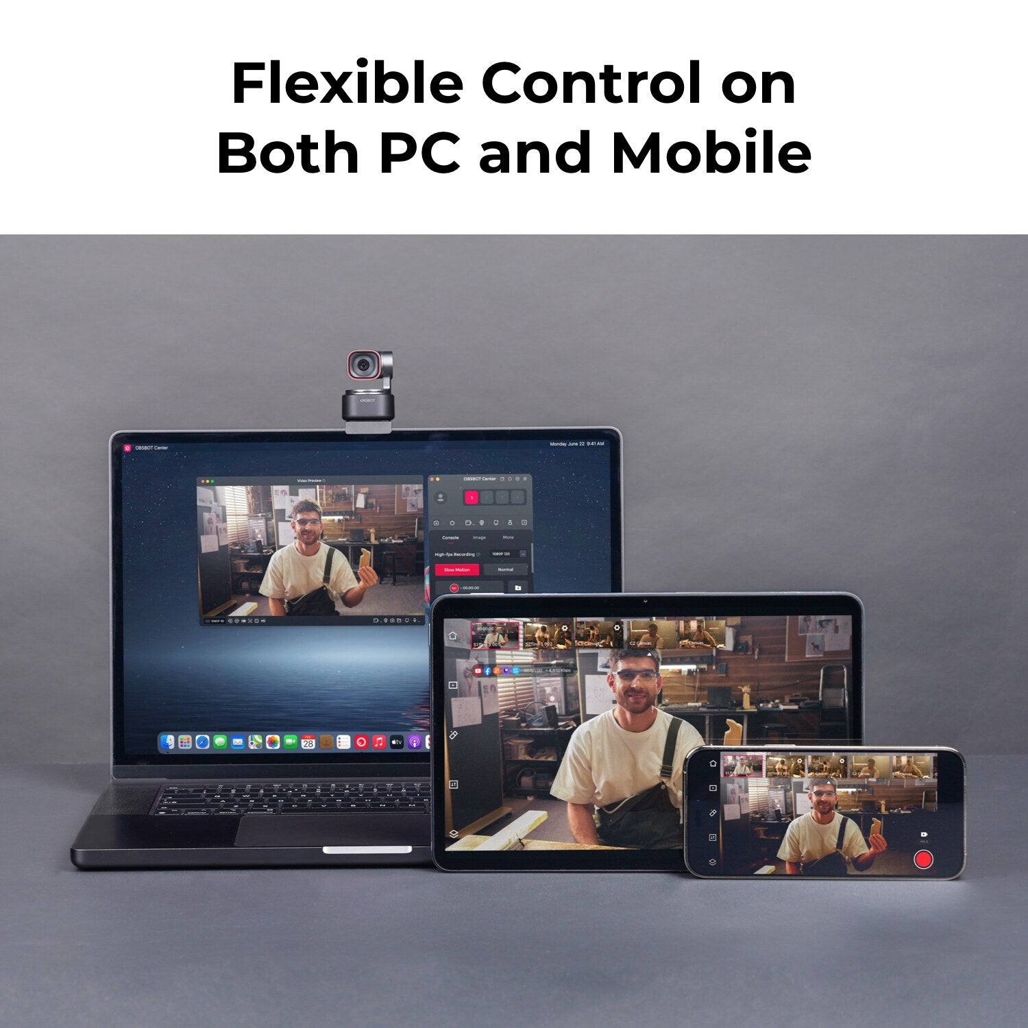 OBSBOT Tiny 3 AI-Powered Spatial Audio 4K PTZ Webcam